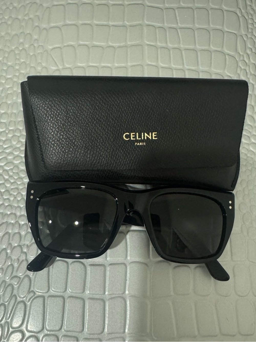 Celine Black Square women’s Sunglasses with Logo Case